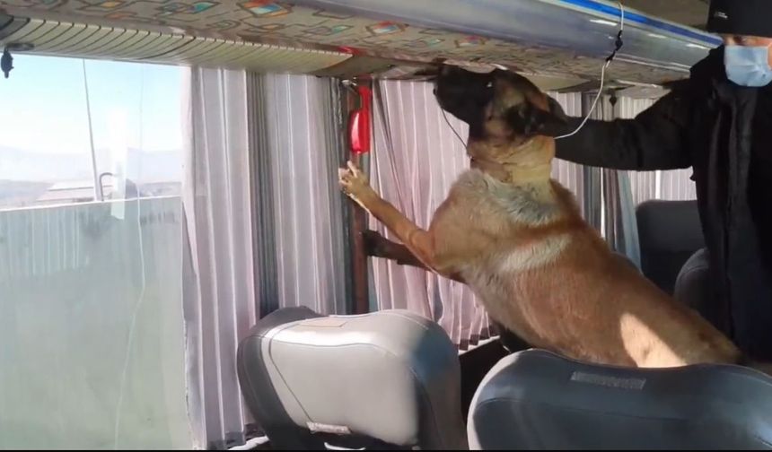 Ağrı'da otobüsteki yangın tüplerinin içinde 8 kilogram uyuşturucu ele geçirildi